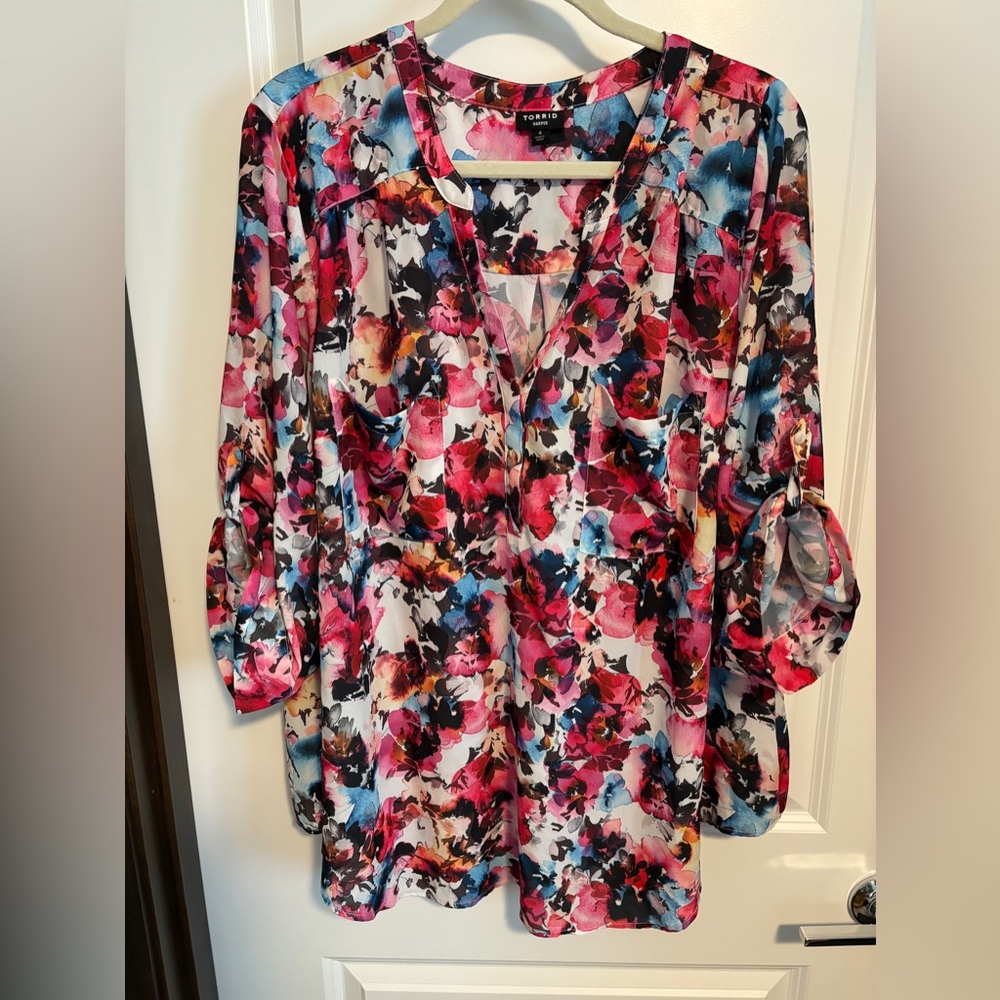 Harper Georgette Pullover 3/4 Sleeve Blouse - White Floral